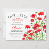 Poppies 1e Verjaardag Meisje Red Floral Kaart (Voorkant)