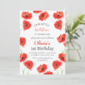 Poppies 1e Verjaardag Meisje Red Floral Kaart (Staand voorkant)