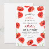 Poppies 1e Verjaardag Meisje Red Floral Kaart (Voorkant / Achterkant)