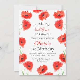 Poppies 1e Verjaardag Meisje Red Floral Kaart