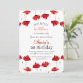 Poppies 1e Verjaardag Meisje Red Floral Kaart (Staand voorkant)