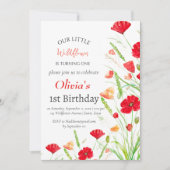 Poppies 1e Verjaardag Meisje Red Floral Kaart (Voorkant)