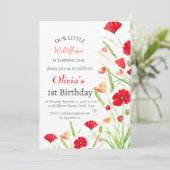 Poppies 1e Verjaardag Meisje Red Floral Kaart (Staand voorkant)