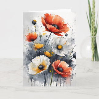 Poppies and daisies - Watercolor flowers Kaart