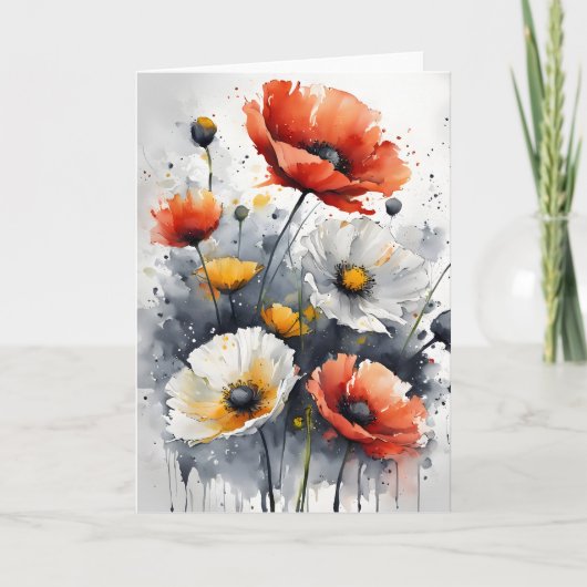Poppies and daisies - Watercolor flowers Kaart (Voorkant)