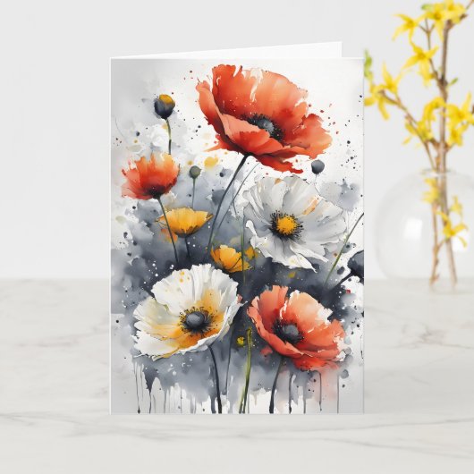 Poppies and daisies - Watercolor flowers Kaart (Gele Bloem)