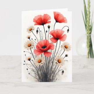 Poppies and daisies - Watercolor flowers Kaart