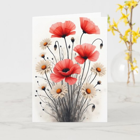 Poppies and daisies - Watercolor flowers Kaart (Gele Bloem)