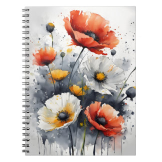 Poppies and daisies - Watercolor flowers Notitieboek