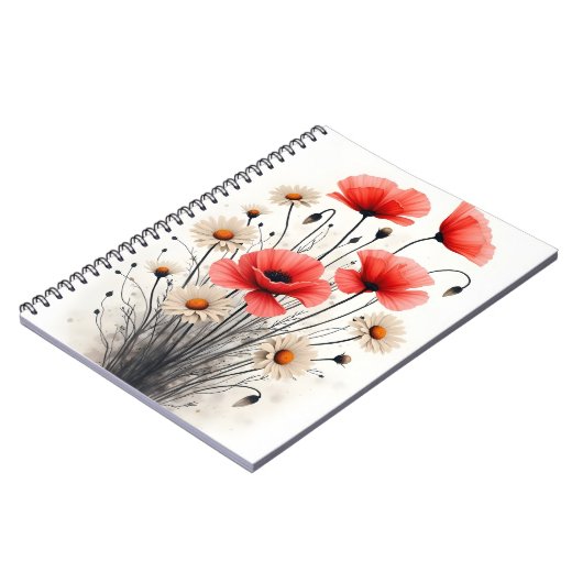 Poppies and daisies - Watercolor flowers Notitieboek (Linkerzijde)