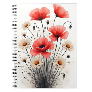 Poppies and daisies - Watercolor flowers Notitieboek