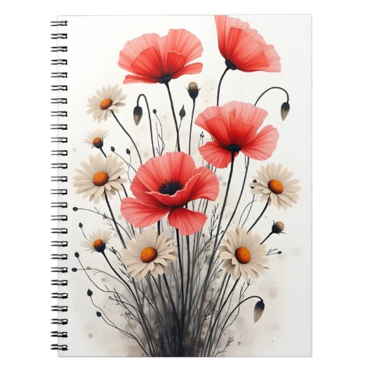 Poppies and daisies - Watercolor flowers Notitieboek (Voorkant)
