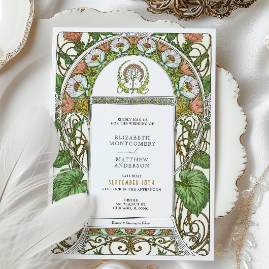  Poppies Art Nouveau bruiloft Kaart