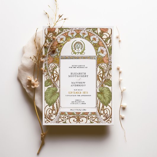  Poppies Art Nouveau bruiloft Kaart