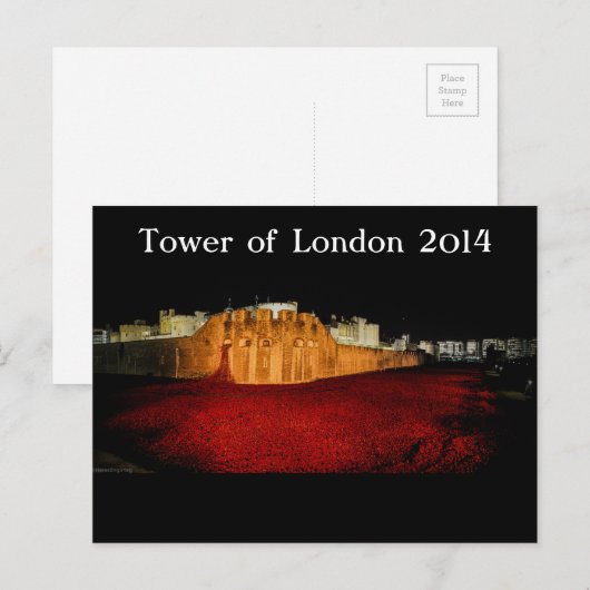 Poppies bij de toren van Londen - Night Panorama Briefkaart (Voorkant / Achterkant)