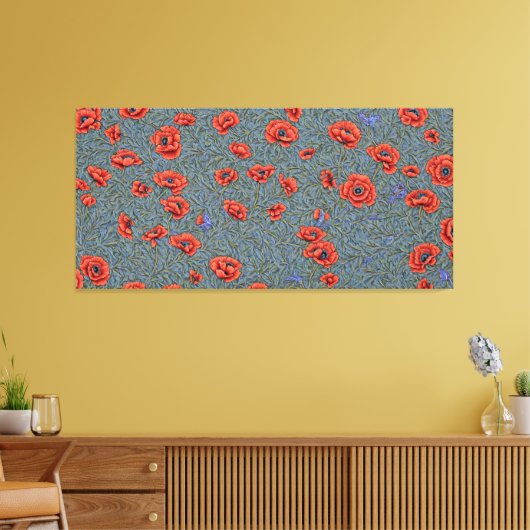 Poppies Blauwe Vlinders Canvas Afdruk (Insitu (Woonkamer))
