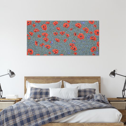 Poppies Blauwe Vlinders Canvas Afdruk (Insitu (Slaapkamer))