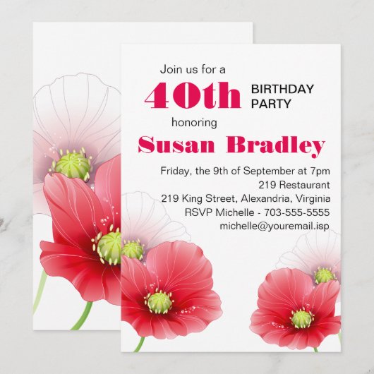 Poppies Bloemen Custom Verjaardag Party Kaart (Voorkant / Achterkant)