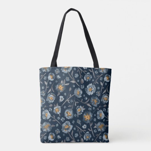 Poppies bloemenpatroon blauw winkelen tote bag (Achterkant)