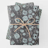 Poppies Blue Gray Gray Floral Pattern Inpakpapier Vel (In situ)