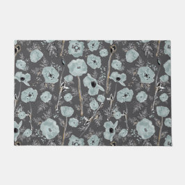 Poppies Blue Grey Black Waterverf Floral Pattern Deurmat