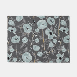 Poppies Blue Grey Black Waterverf Floral Pattern Deurmat