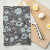 Poppies Blue Grey Black Waterverf Flowers Theedoek (Quarter Fold)