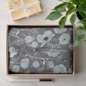 Poppies Blue Grey Charcoal Floral Tissuepapier (Geschenk)