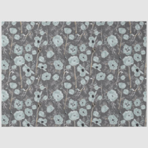 Poppies Blue Grey Charcoal Floral Tissuepapier