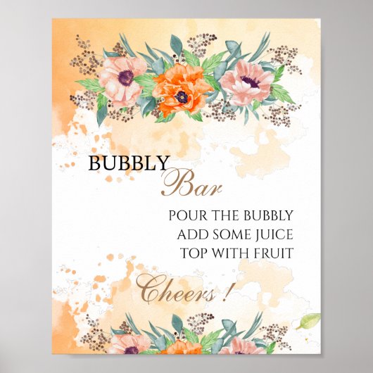 Poppies bubbly bar bruiloftsborrel bord poster (Voorkant)