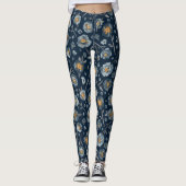 Poppies Charming Blue Gellow Poppy Floral Leggings (Voorkant)