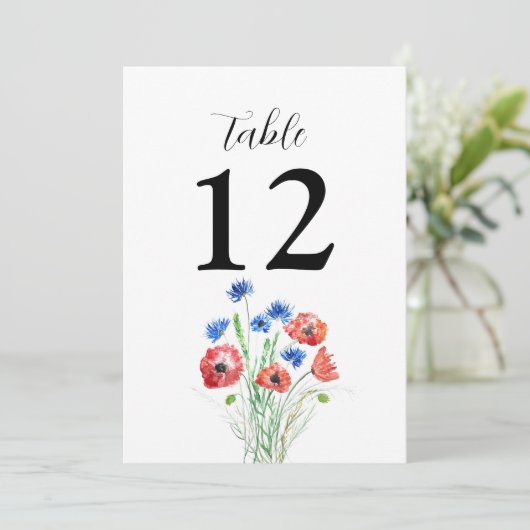 Poppies Cornflower Floral Rustic Wedding Kaart (Staand voorkant)