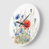 Poppies & Cornflowers: Rustic Meadow Waterverf Grote Klok (Hoek)