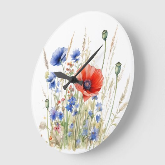 Poppies & Cornflowers: Rustic Meadow Waterverf Grote Klok (Hoek)