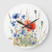 Poppies & Cornflowers: Rustic Meadow Waterverf Grote Klok (Voorkant)