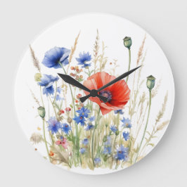 Poppies & Cornflowers: Rustic Meadow Waterverf Grote Klok