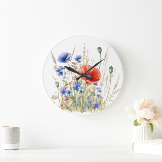 Poppies & Cornflowers: Rustic Meadow Waterverf Grote Klok (Huis)