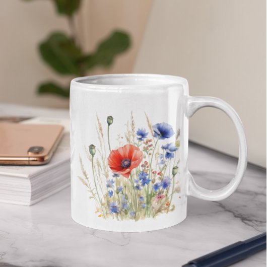 Poppies & Cornflowers: Rustic Meadow Waterverf Koffiemok