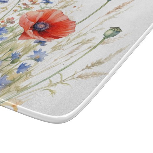 Poppies & Cornflowers: Rustic Meadow Waterverf Snijplank (Hoek)