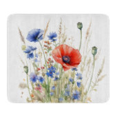 Poppies & Cornflowers: Rustic Meadow Waterverf Snijplank (Voorkant)