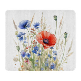 Poppies & Cornflowers: Rustic Meadow Waterverf Snijplank