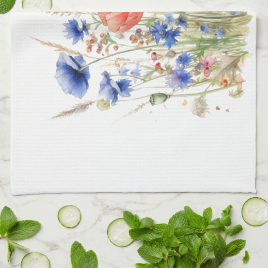 Poppies & Cornflowers: Rustic Meadow Waterverf Theedoek (Gevouwen)
