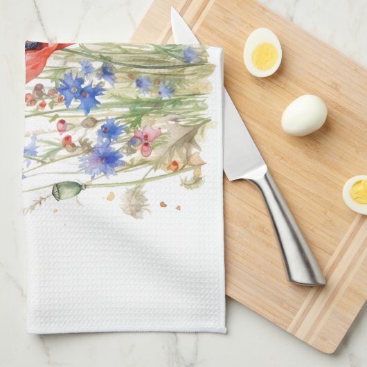 Poppies & Cornflowers: Rustic Meadow Waterverf Theedoek (Quarter Fold)