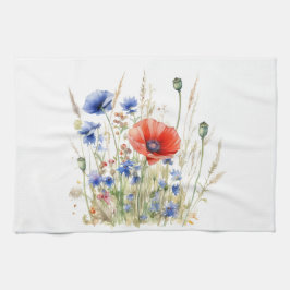 Poppies & Cornflowers: Rustic Meadow Waterverf Theedoek