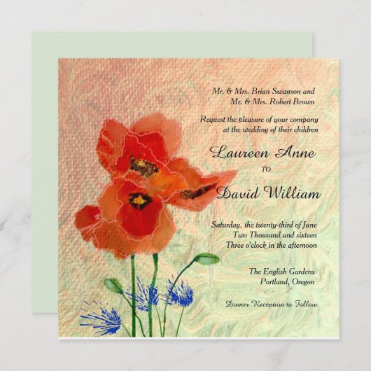 Poppies Custom bruiloft uitnodiging (Voorkant / Achterkant)