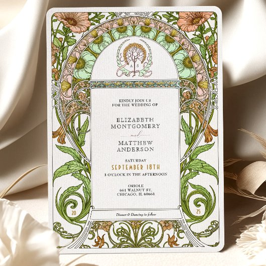 Poppies & Daisies Art Nouveau bruiloft Kaart