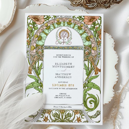 Poppies & Daisies Art Nouveau bruiloft Kaart