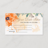 Poppies Datumnachtideeën. Datum plaatsing op doos Informatiekaartje (Voorkant)