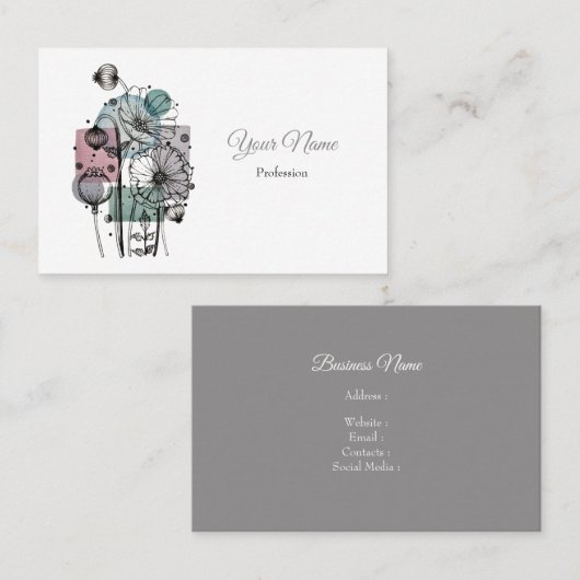 Poppies doodle in inkt en Waterverf Visitekaartje (Voorkant / Achterkant)