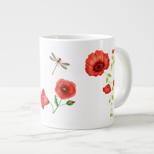Poppies en libellen, gepeld grote koffiekop (Voorkant rechts)